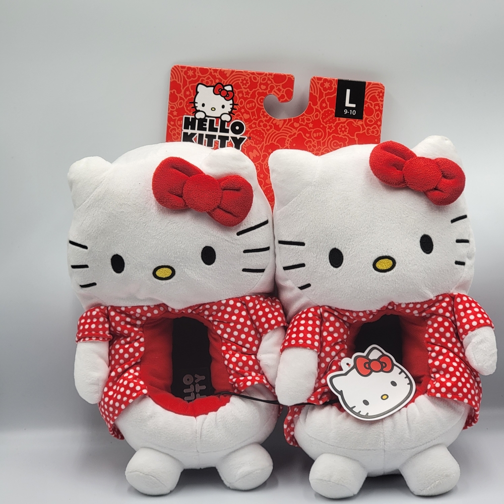 Hello Kitty Soft Cozy Slippers, Sanrio Size Red Bow&Polka Dot Design Plush